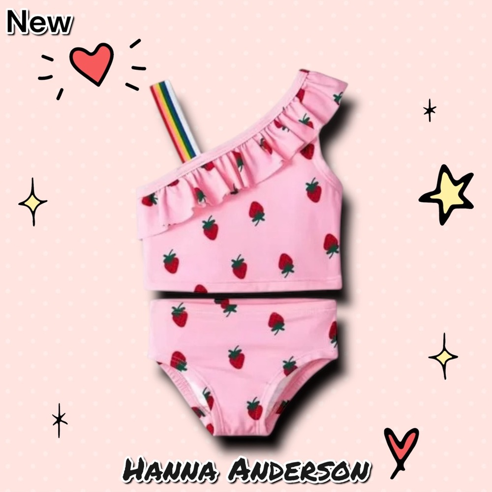 New Hanna Anderson Pink One Shoulder Ruffle Tankini Swimsuit size 80 cm